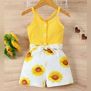 Toddler Girls Sunflower Print Cami Romper 4T